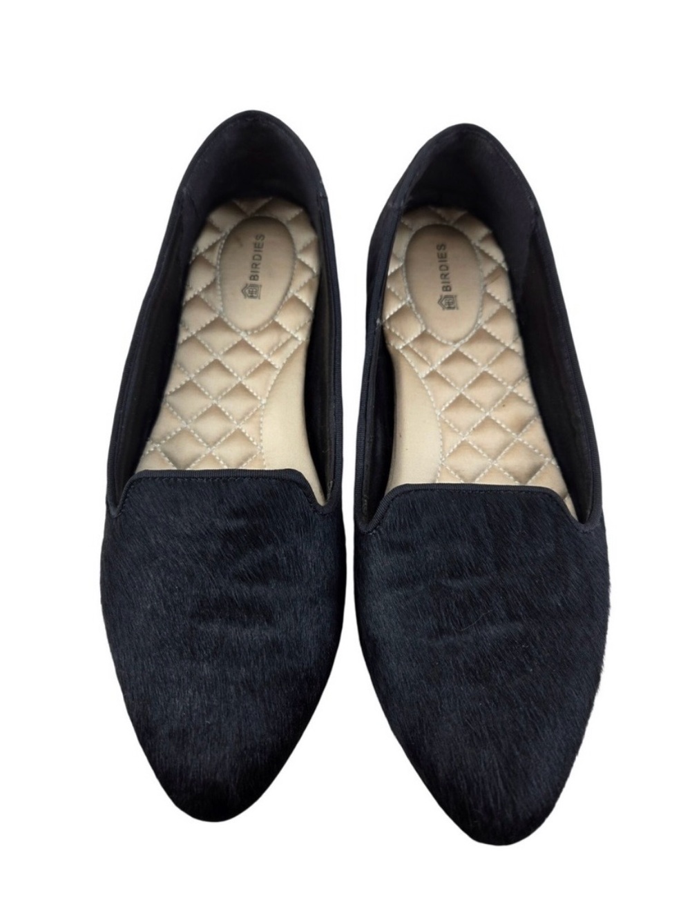 Birdies The Blackbird Black Calf Hair Smoking Slipper Loafer Flats‎ Womens 8